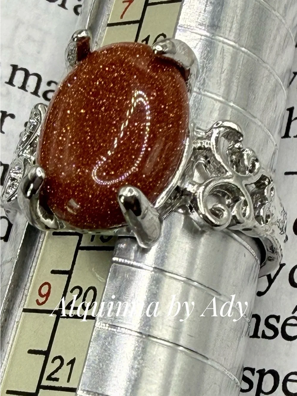 Sparkling Brown Goldstone Oval Ring in Silver-Tone Setting